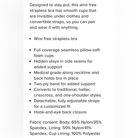 WACOAL STAYING POWER WIRE FREE STRAPLESS BRA NEW NO TAGS - Picture 9 of 9